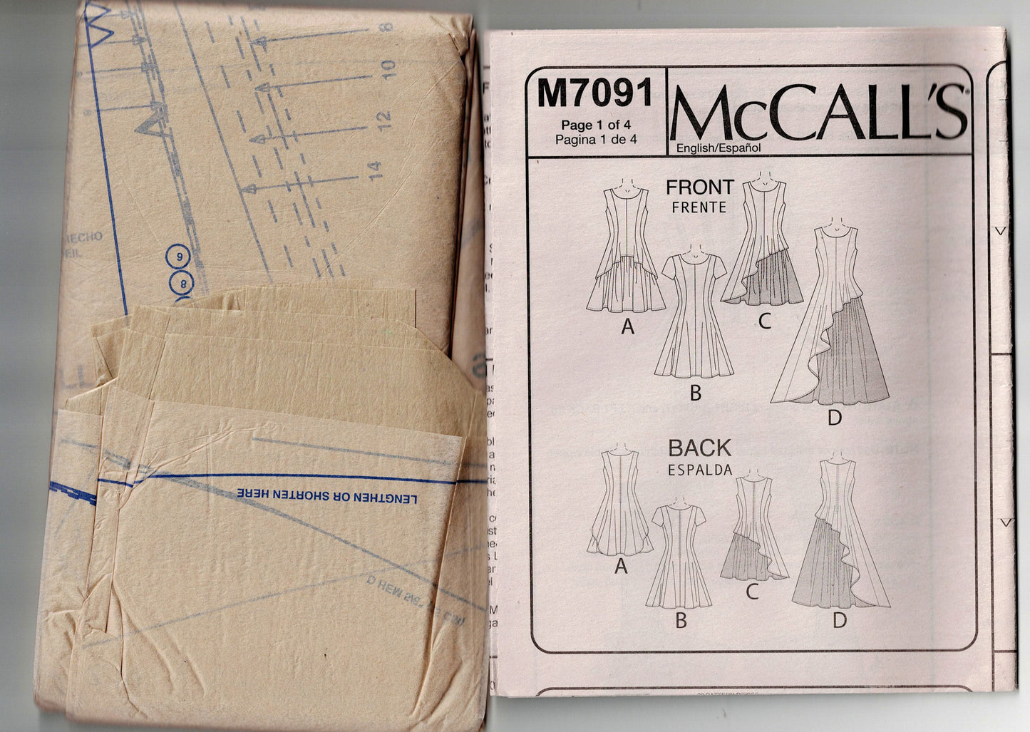 McCall's 7091 Womens Asymmetric or High Low Hem Evening Dress Out Of Print Sewing Pattern Sizes 6 - 14 UNCUT Factory Folded