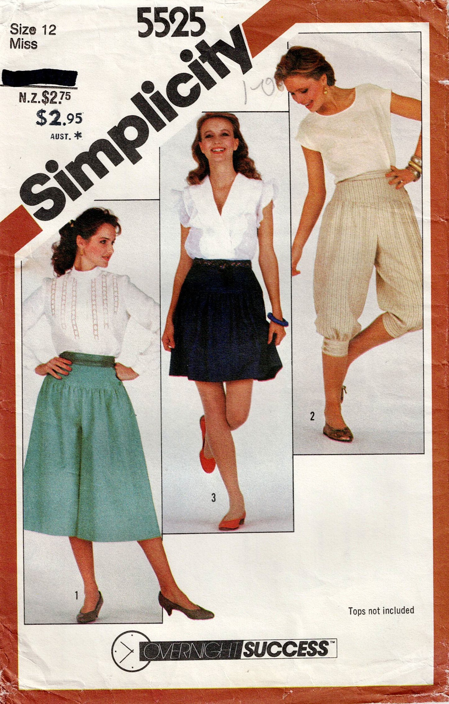 Simplicity 5525 Womens Yoked Culottes Mini Skirt & Knickers 1980s Vintage Sewing Pattern Size 10 or 12