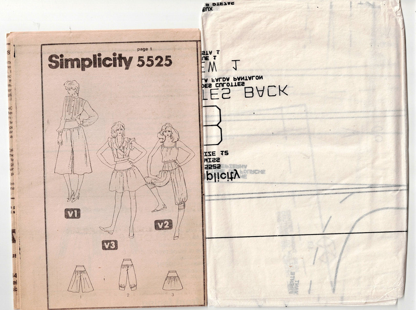 Simplicity 5525 Womens Yoked Culottes Mini Skirt & Knickers 1980s Vintage Sewing Pattern Size 10 or 12