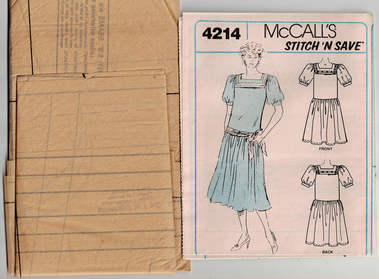 McCall's 4214 Womens EASY Drop Waisted Sailor Collar Sundress 1980s Vintage Sewing Pattern Size 12 - 16 UNCUT Factory Folded