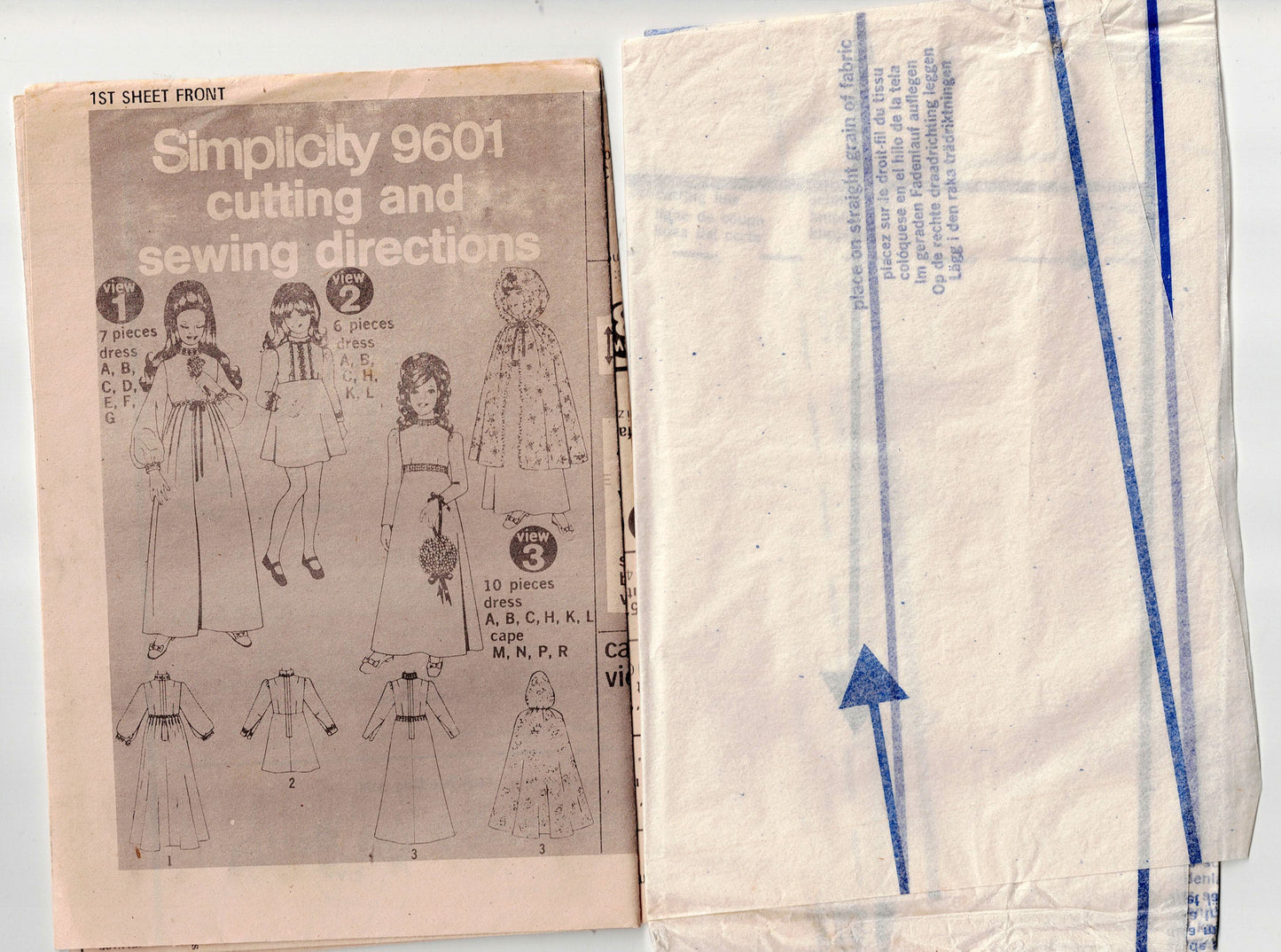 Simplicity 9601 Girls Evening Formal Bridesmaids Dress & Hooded Cape 1970s Vintage Sewing Pattern Size 8