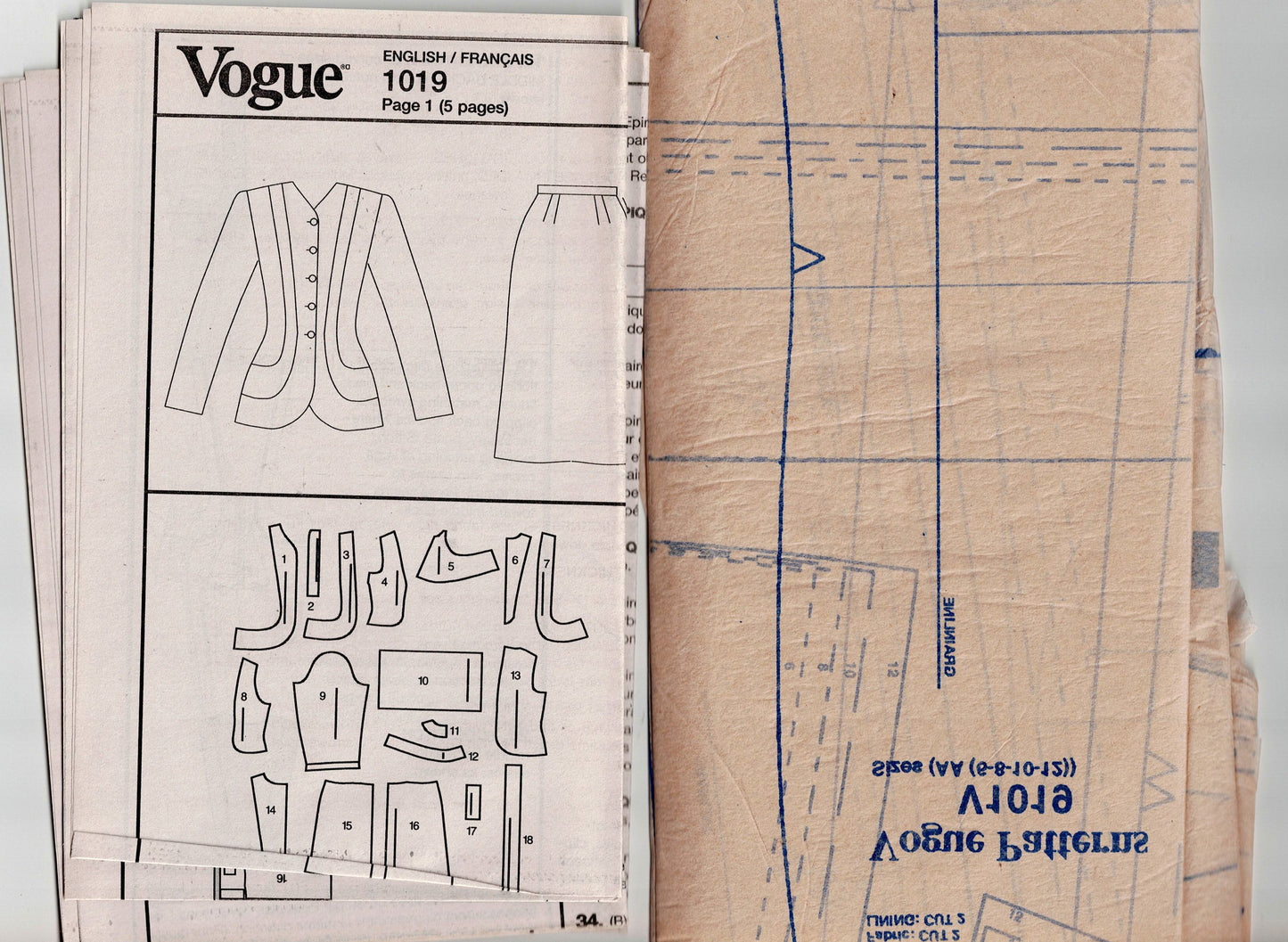Vogue Vintage Model 1019 Womens Reissued 1940s Slim Panelled Skirt Suit Out Of Print Sewing Pattern Size 6 - 12 UNCUT Factory Folded