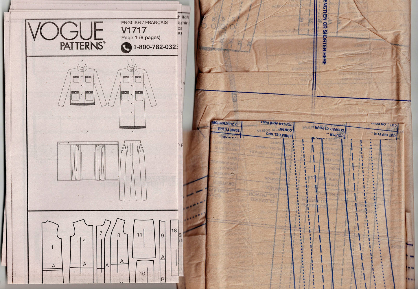 Vogue 1717 Womens Chanel Style Jackets Pants & Wrap Skirt Out Of Print Sewing Pattern Size 16 - 24 UNCUT Factory Folded