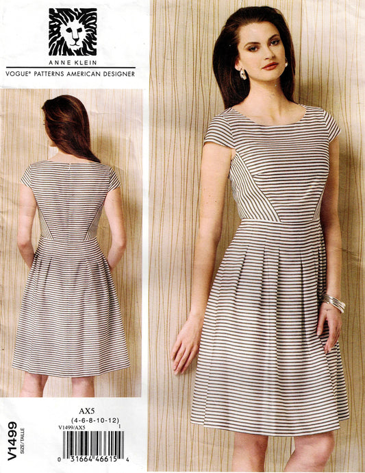 Vogue American Designer 1499
Striped dress with model wearing it and pattern on the left side
