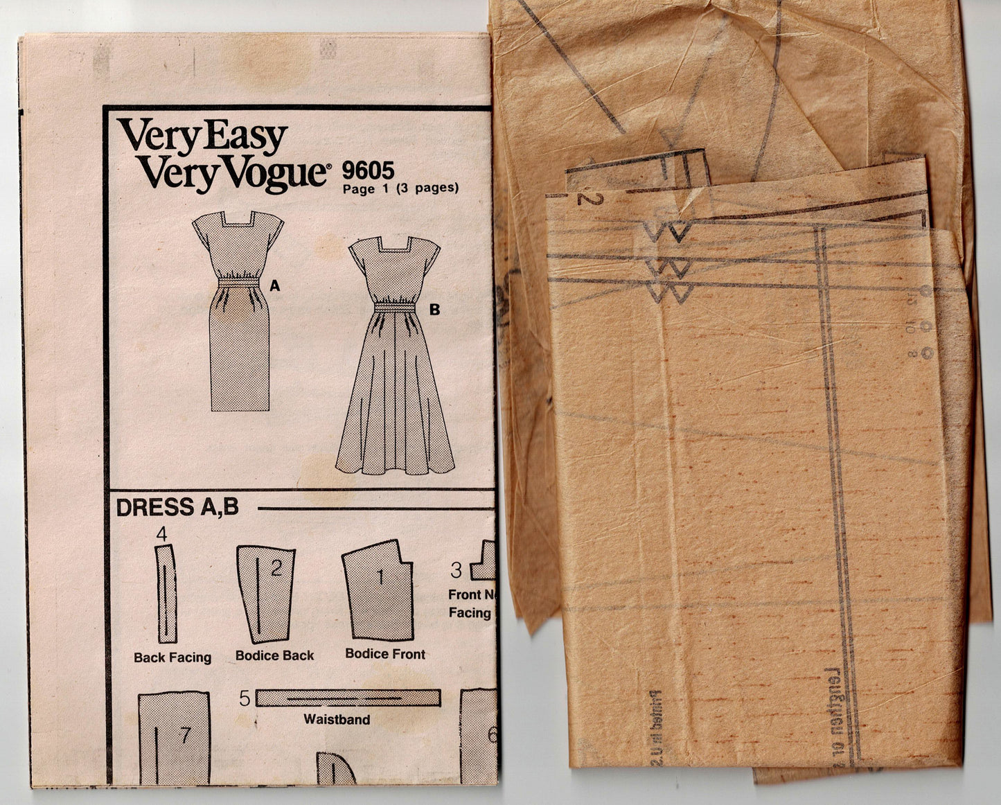 Patrón de costura muy fácil para vestido de noche o vestido tubo con escote cuadrado y espalda escotada para mujer Vogue 9605, estilo vintage de los años 80, talla 8 a 12