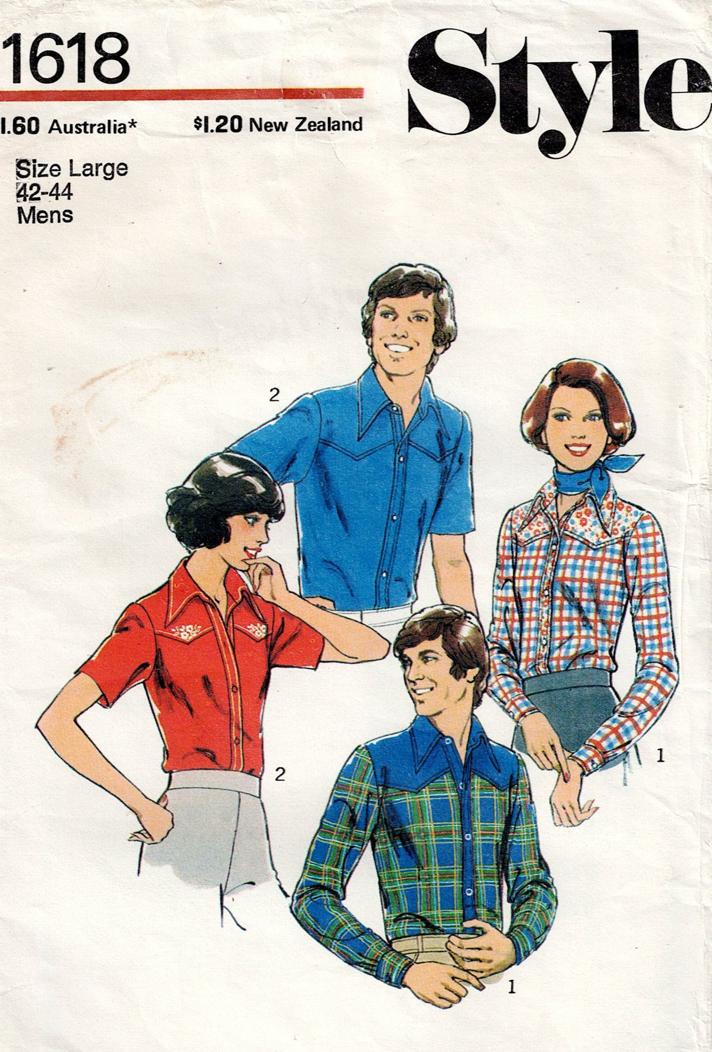 Style 1618
Vintage sewing pattern cover with four people wearing different shirts on a white background