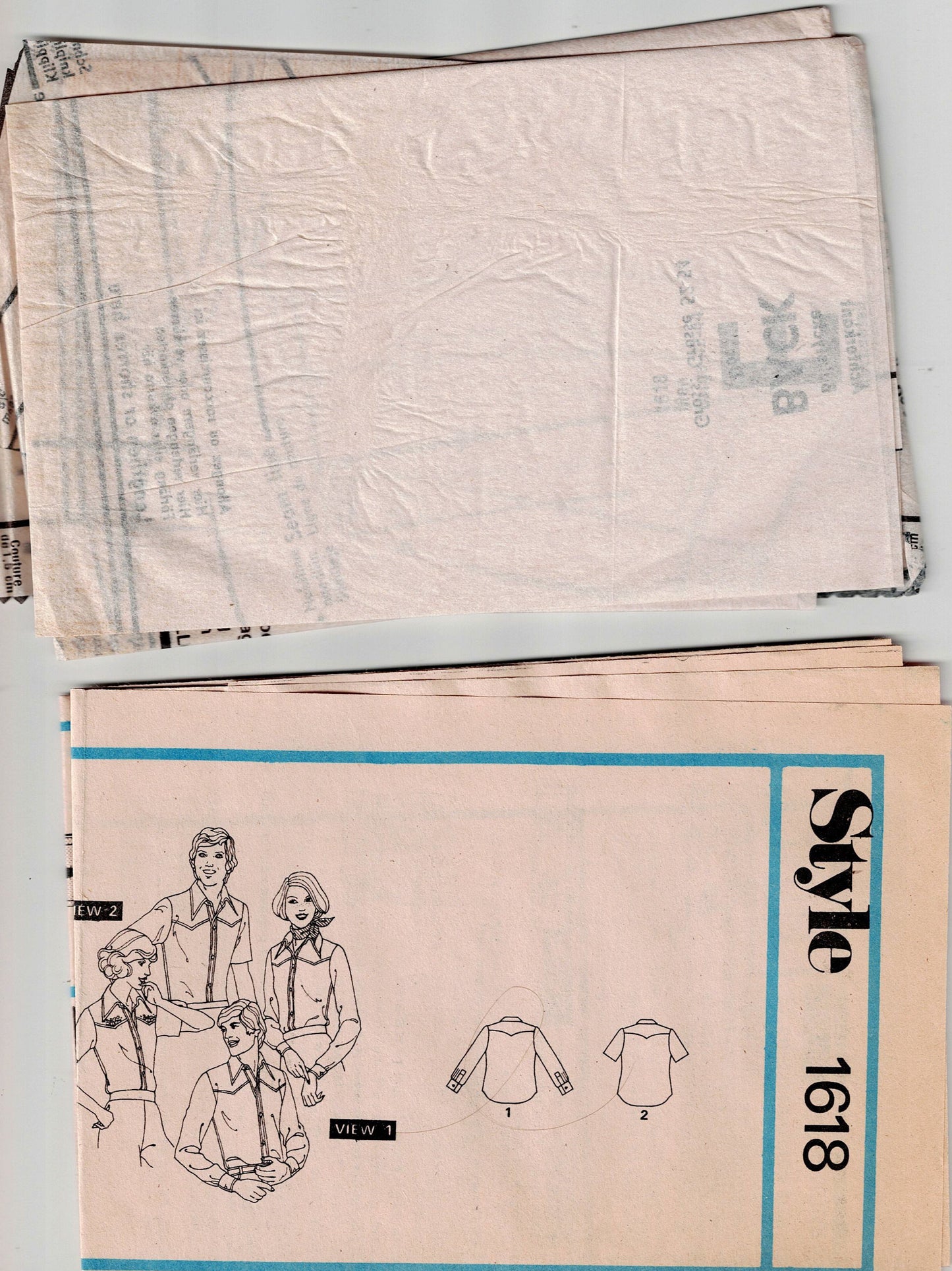 Style 1618 Mens Classic Western Shirts 1970s Vintage Sewing Pattern Chest 42 -44 inches