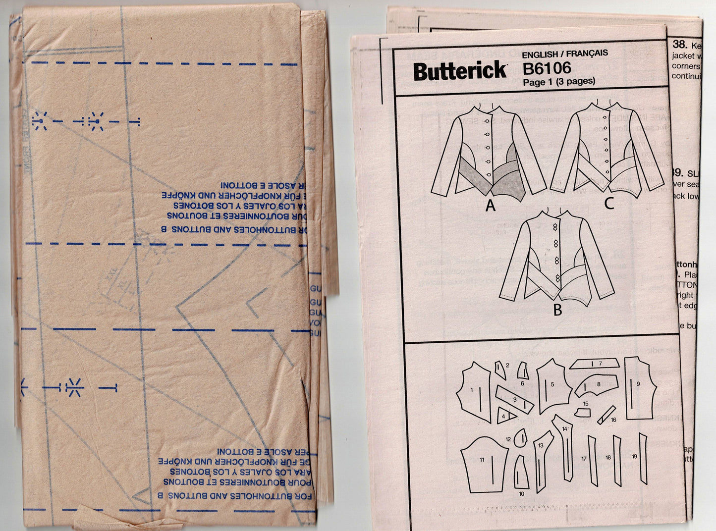 Butterick 6106 KATHERINE TILTON Womens Asymmetric Panelled Jacket Sewing Pattern Sizes L-XXL UNCUT Factory Folded