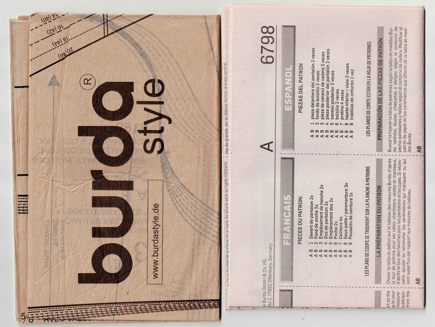 Burda Young 6798 Womens Hipster Jeans Out Of Print Sewing Pattern Sizes 8 - 20 UNCUT Factory Folded