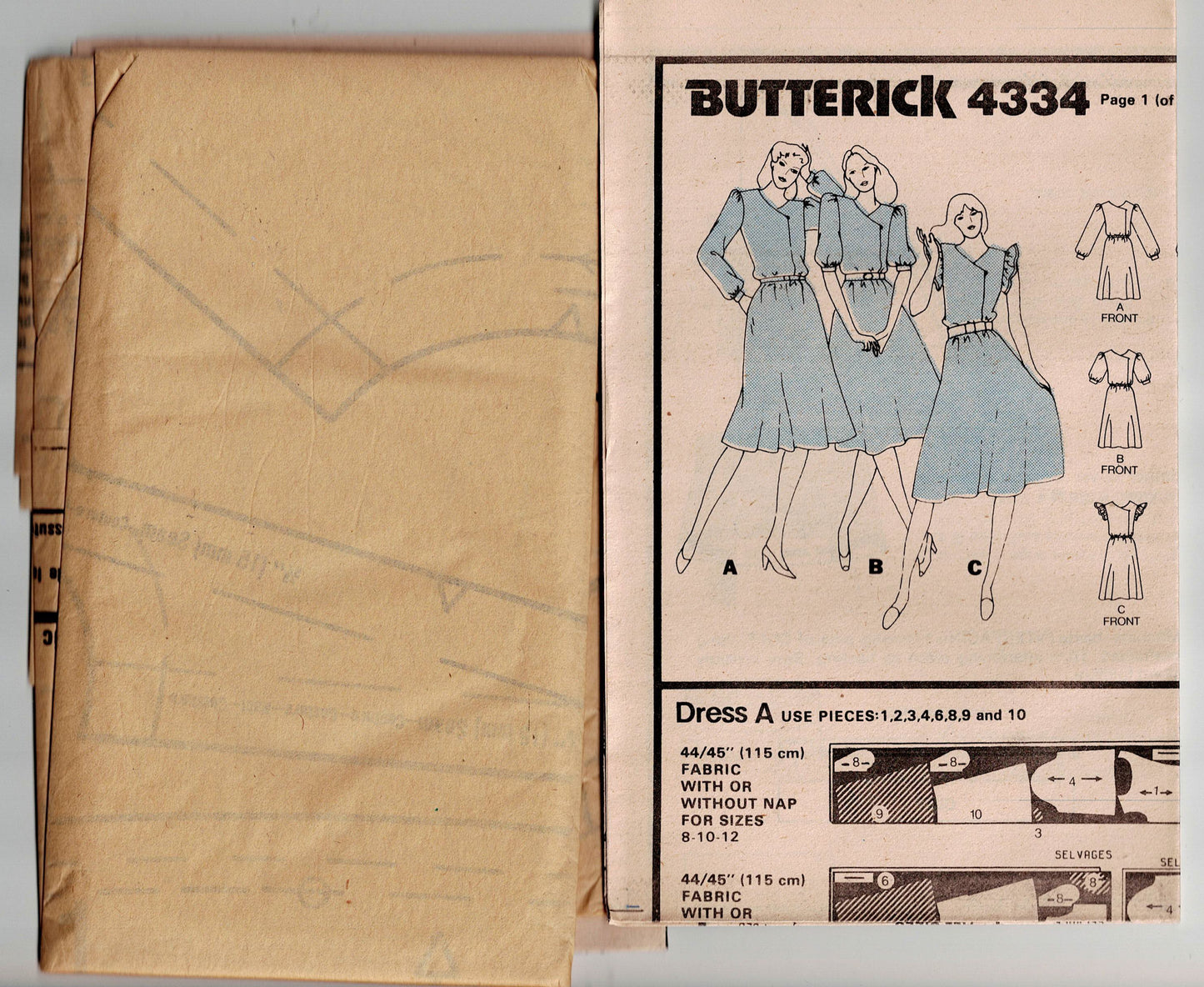 Butterick 4334 Womens Asymmetric Bodice Dress with Pockets 1980s Vintage Sewing Pattern Size 10 Bust 32.5 inches UNCUT Factory Folded