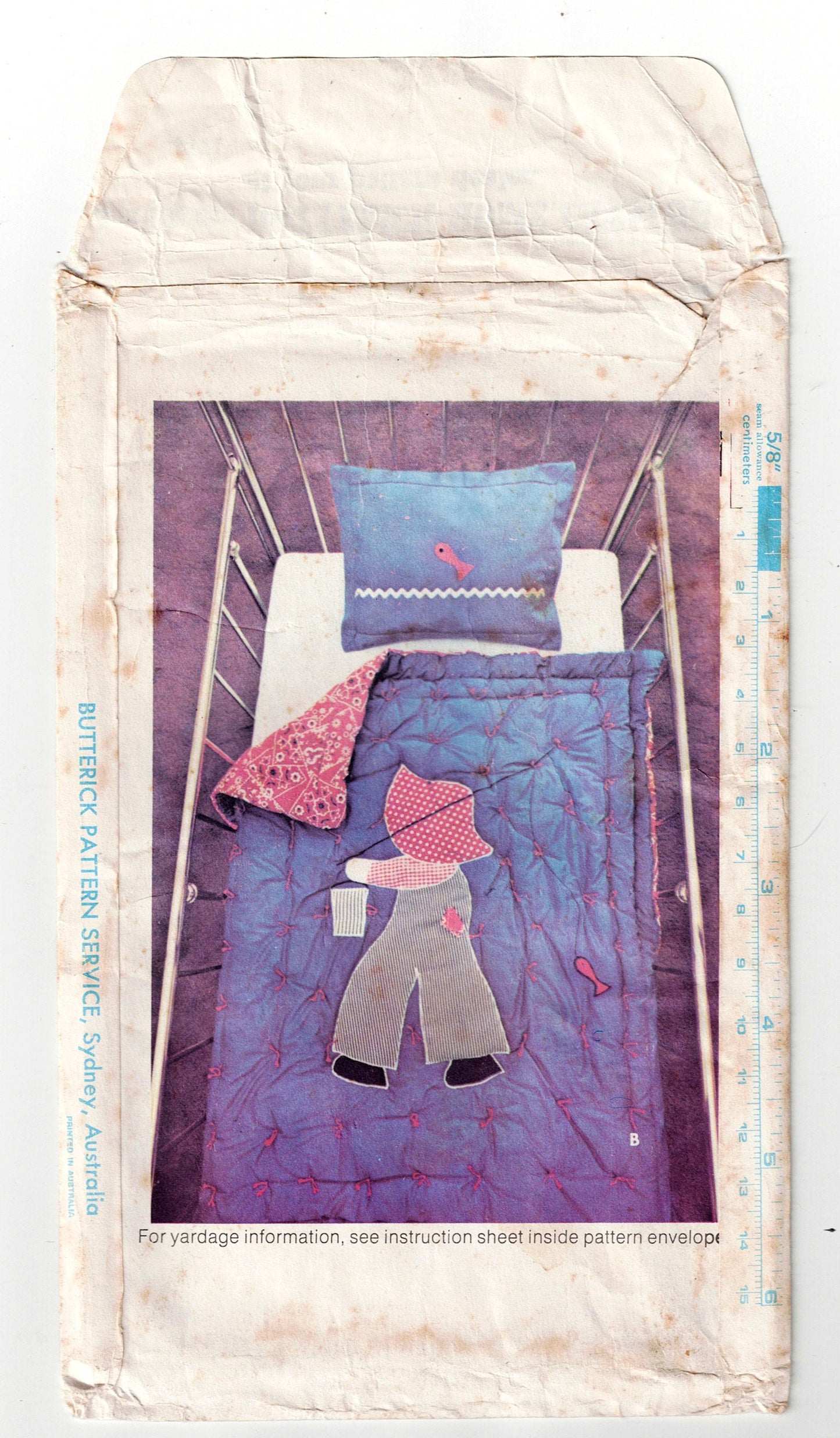Butterick 4571 Flower Appliqued Baby Cot Quilt & Pillow Covers 1970s Vintage Sewing Pattern One Size UNCUT Factory Folded