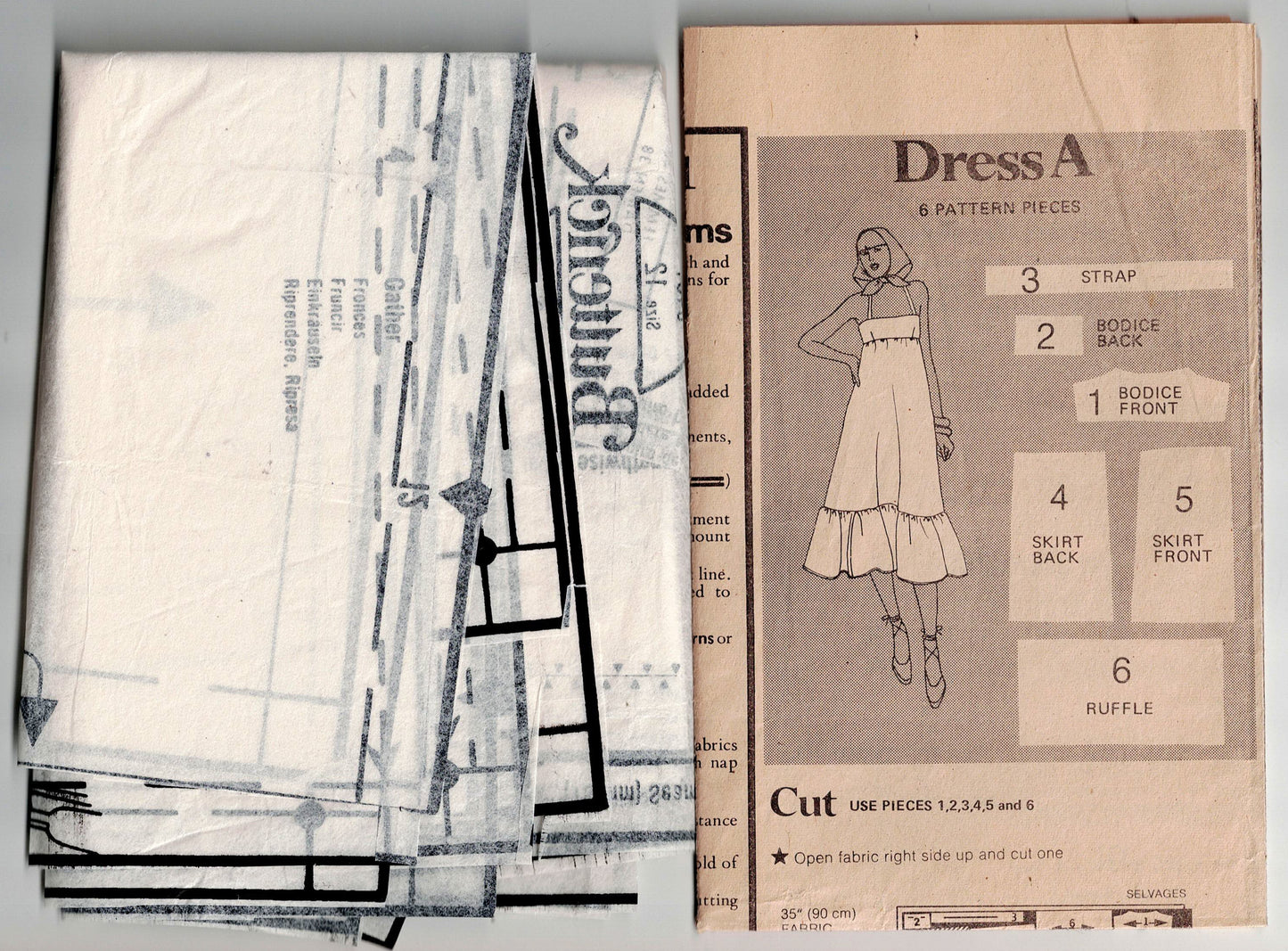 Butterick 5481 Womens High Waisted Tiered Halter Dress or Sundress 1970s Vintage Sewing Pattern Size 12 Bust 34 inches