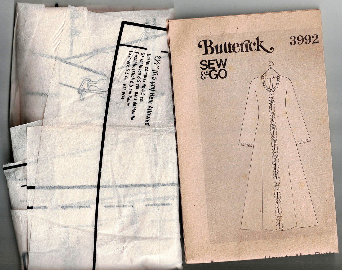 Butterick 3992 Womens EASY Pullover Evening Caftan 1970s Vintage Sewing Pattern Size 12 Bust 34 inches
