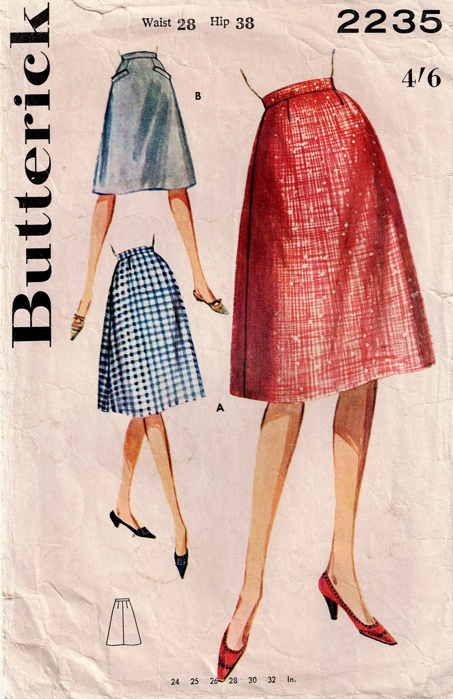 Butterick pattern 2235 with vintage skirt designs and measurements.