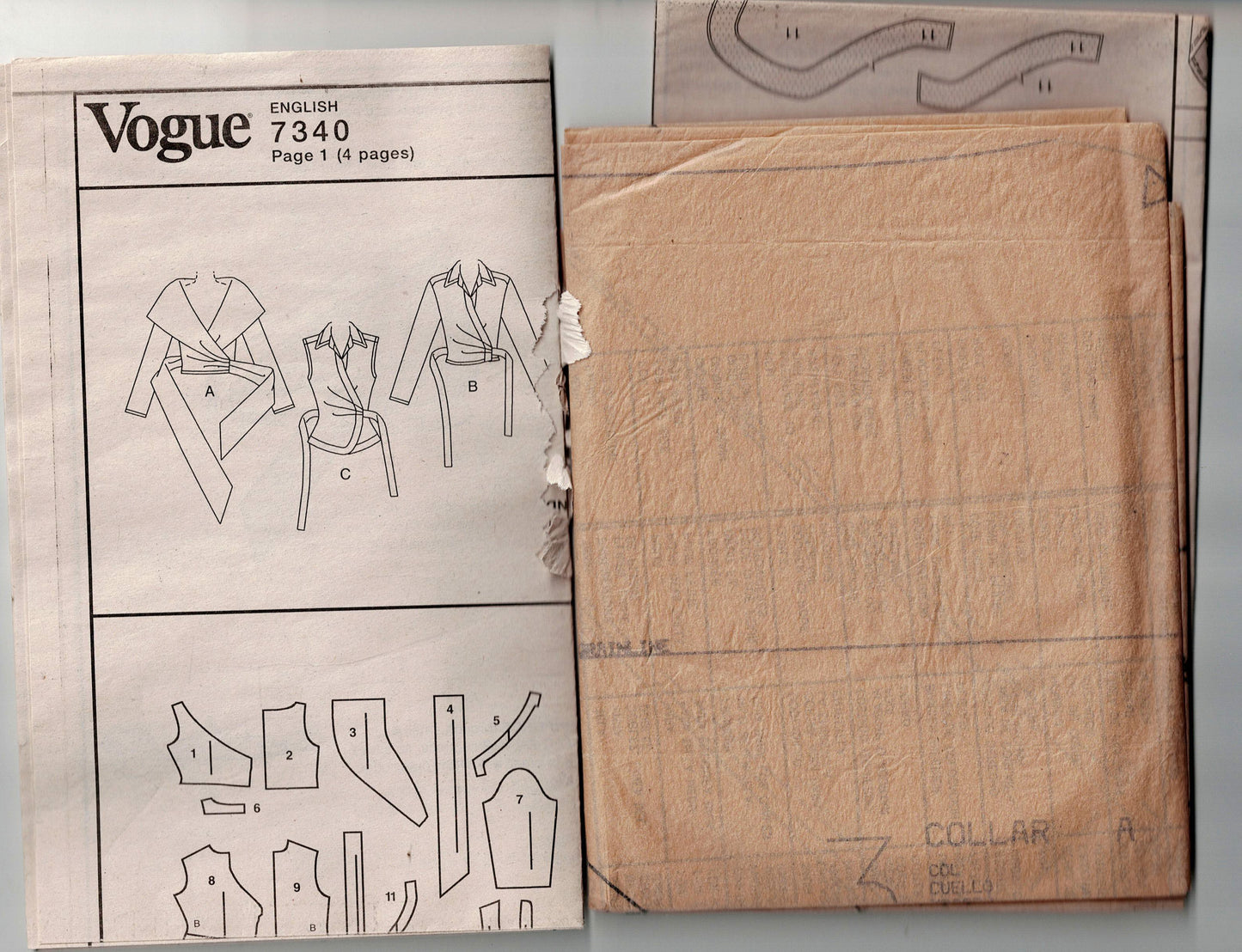 Vogue 7340 Womens Wrap Blouses with Optional Wide Evening Collar Out Of Print Sewing Pattern Size 14 - 18 UNCUT Factory Folded