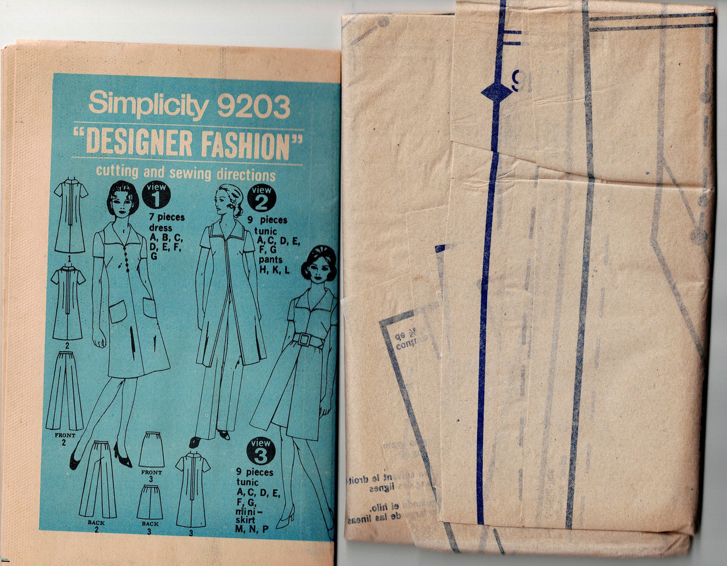 Simplicity 9203 Womens Designer Tunic Dress Top & Pants 1970s Vintage Sewing Pattern Size 10 Bust 32.5 Inches UNCUT Factory Folded