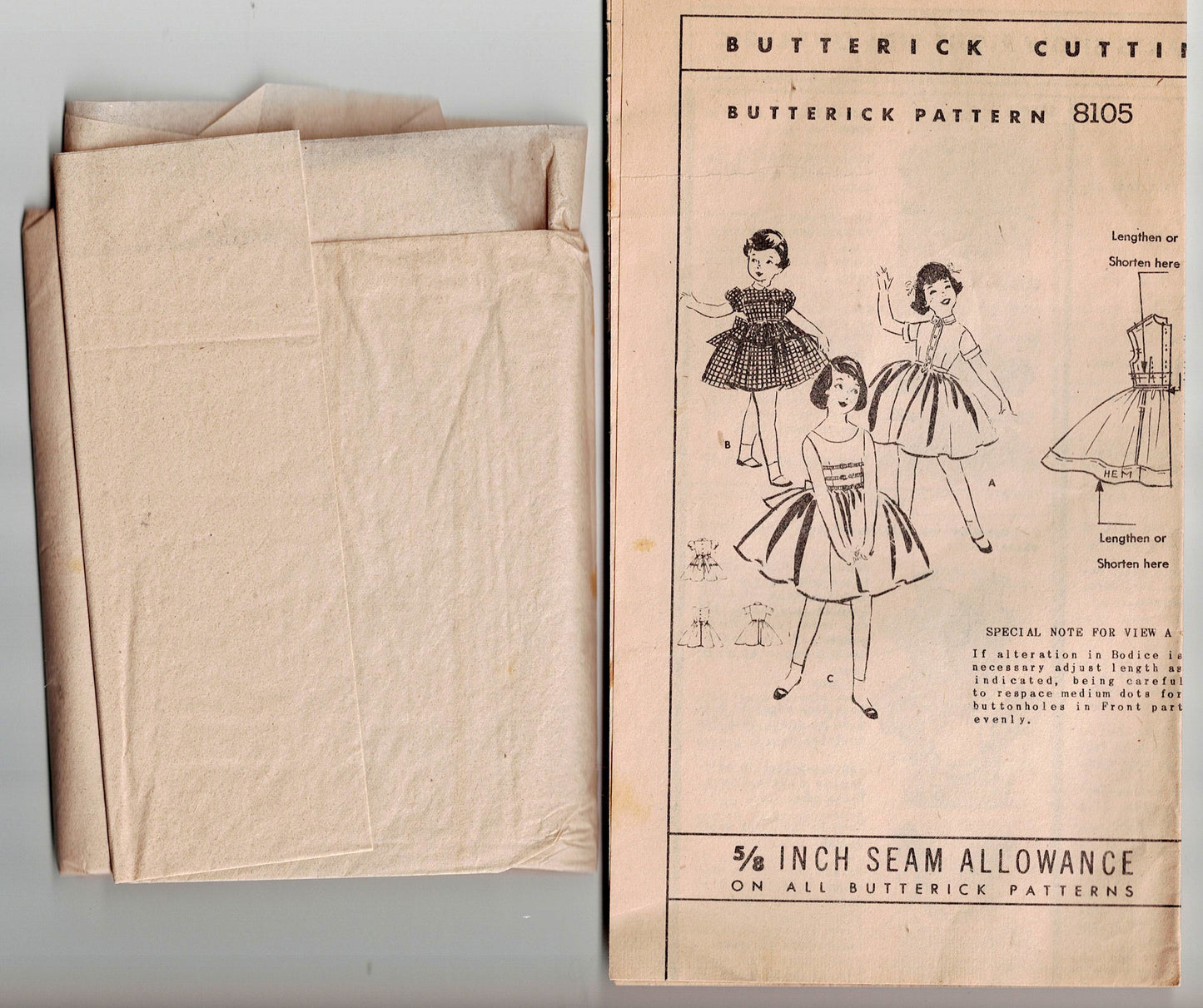 Butterick 8105 Toddler Girls Full Skirt Party Dress 1950s Vintage Sewing Pattern Size 4