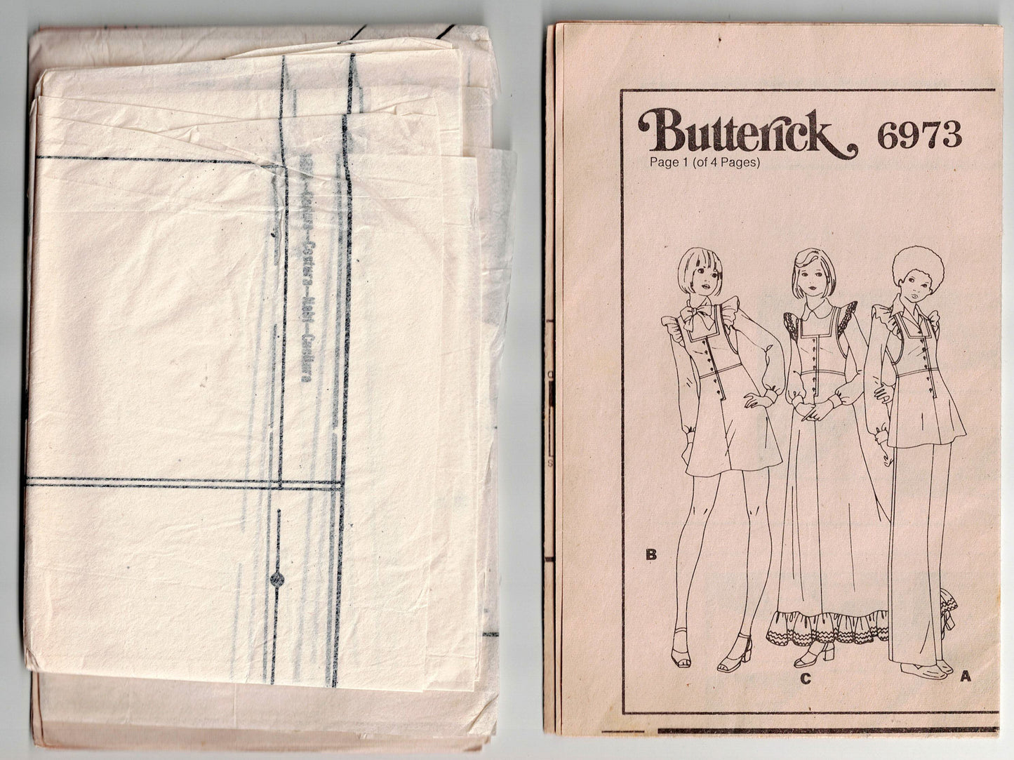Butterick 6973 Womens Ruffled Jumper Dress Tunic & Pants 1970s Vintage Sewing Pattern Size 12 Bust 34 inches