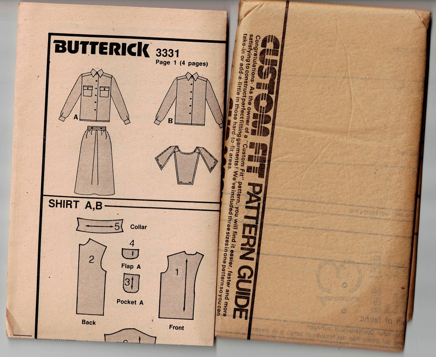 Butterick 3331 Womens Shirt & Bib / Skirt 1980s Vintage Sewing Pattern Size 8 - 12 UNCUT Factory Folded