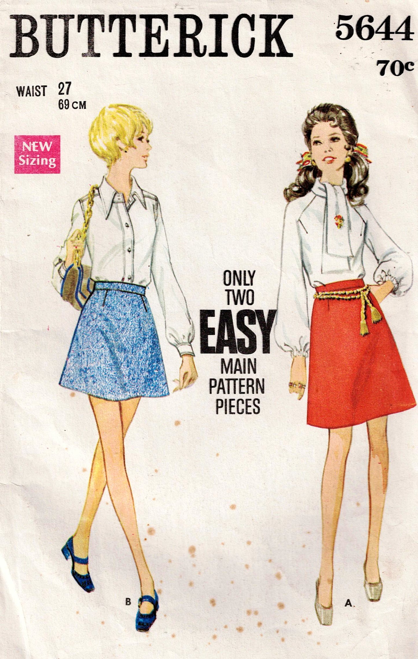 Butterick 5644 Womens A Line Skirt in 2 Lengths 1960s Vintage Sewing Pattern Waist 27 inches