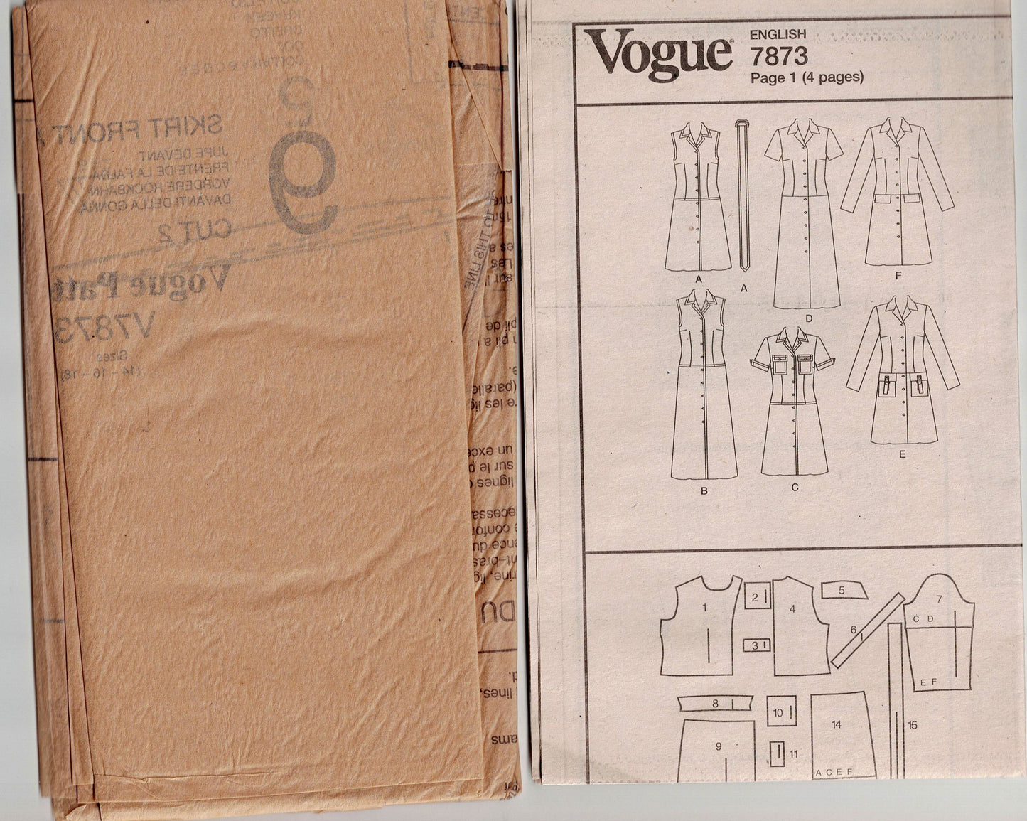 Vogue Easy Options 7873 Womens Drop Waisted A Line Shirtdress Out Of Print Sewing Pattern Size 14 - 18 UNCUT Factory Folded