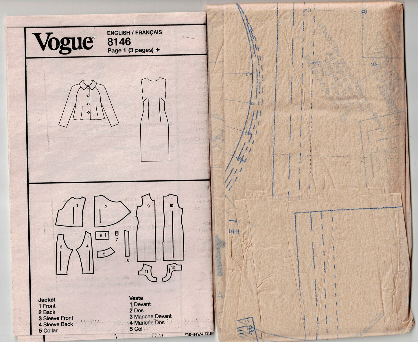 Very Easy Vogue 8146 Womens Sheath Dress & Flared Back Jacket Out Of Print Sewing Pattern Size 6 - 12 UNCUT Factory Folded