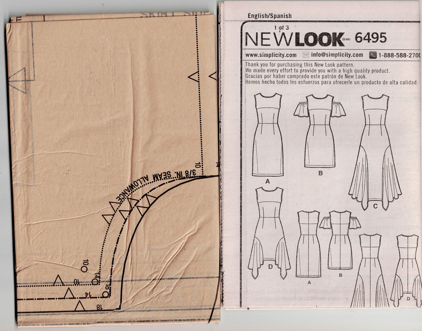 New Look 6495 Womens Knit Dress with Midriff Band & Skirt Godets Out Of Print Sewing Pattern Size 8 - 20 UNCUT Factory Folded