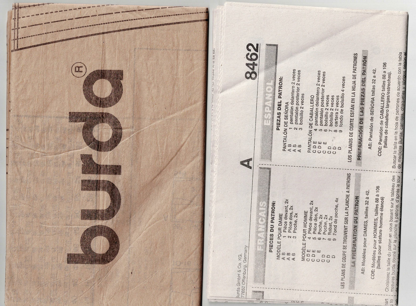 Burda 8462 UNISEX Cargo Pants & Shorts 1990s Vintage Sewing Pattern Sizes 6 - 16 UNCUT Factory Folded