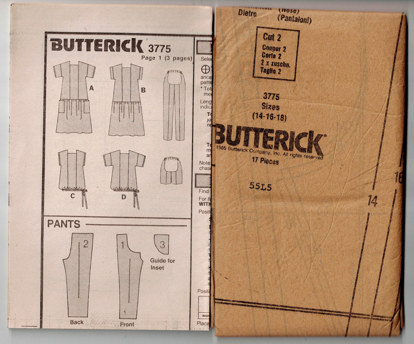 Butterick 3775 Drop Waisted Maternity Dress Top Shorts & Pants 1980s Vintage Sewing Pattern Size 14 - 18 UNCUT Factory Folded