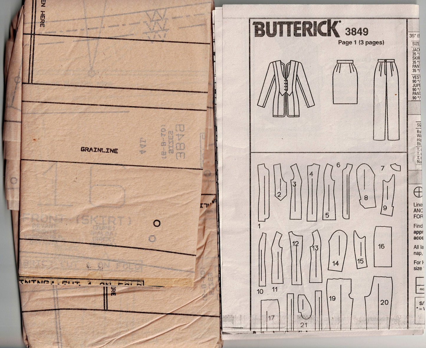 Butterick 3849 NOVIELLO BLOOM Womens Mock Vested Jacket Skirt & Pants 1990s Vintage Sewing Pattern Size 6 - 10 UNCUT Factory Folded