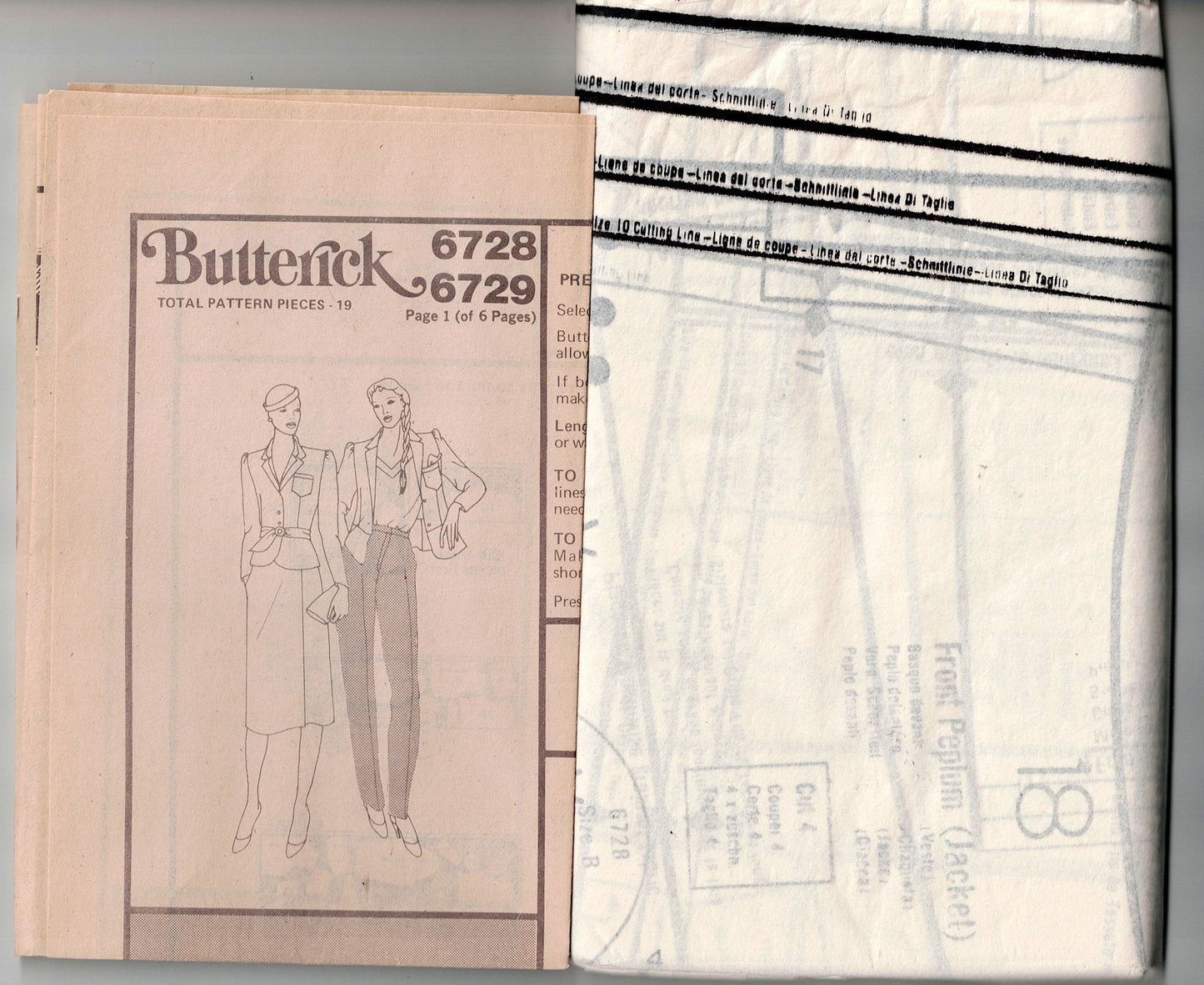 Butterick 6728 Womens Jacket Wrap Skirt & Pants 1980s Vintage Sewing Pattern Size 10 - 14 UNCUT Factory Folded
