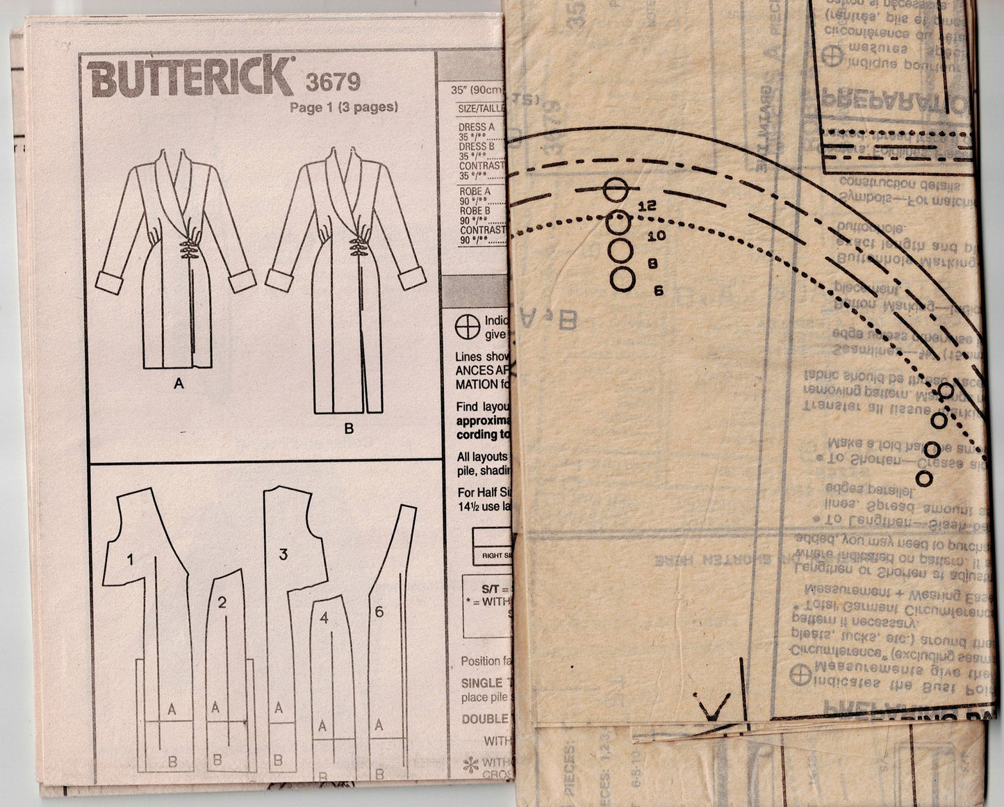 Butterick 3679 BEAU DAVID Womens Wrap Dress with Wide Cuffs 1990s Vintage Sewing Pattern Size 6 - 12 UNCUT Factory Folded
