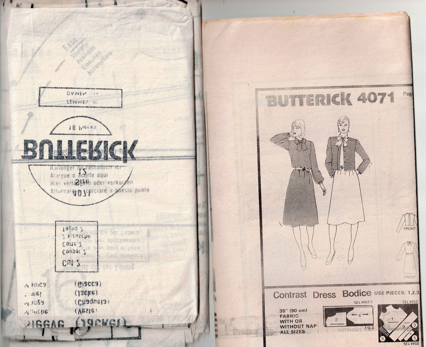 Butterick 4071 DAVID WARREN Womens Bias Bodice Dress & Jacket 1980s Vintage Sewing Pattern Size 12 Bust 34 Inches