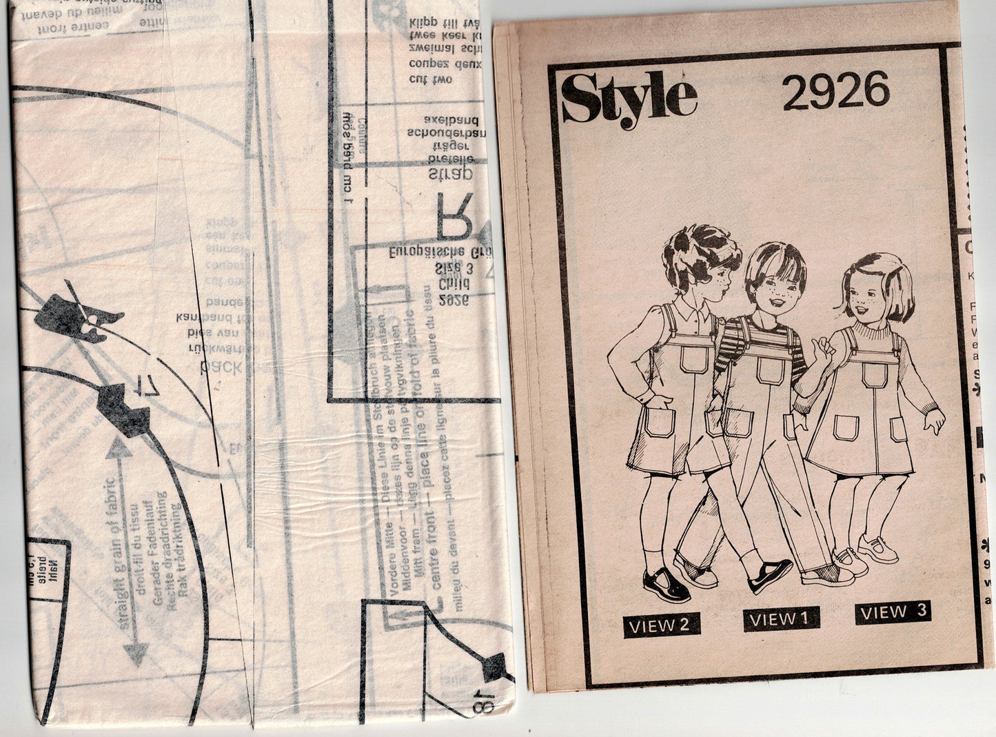 Style 2926 Girls/Boys Pinafore Dress Rompers & Dungarees 1980s Vintage Sewing Pattern Size 3 UNCUT Factory Folded