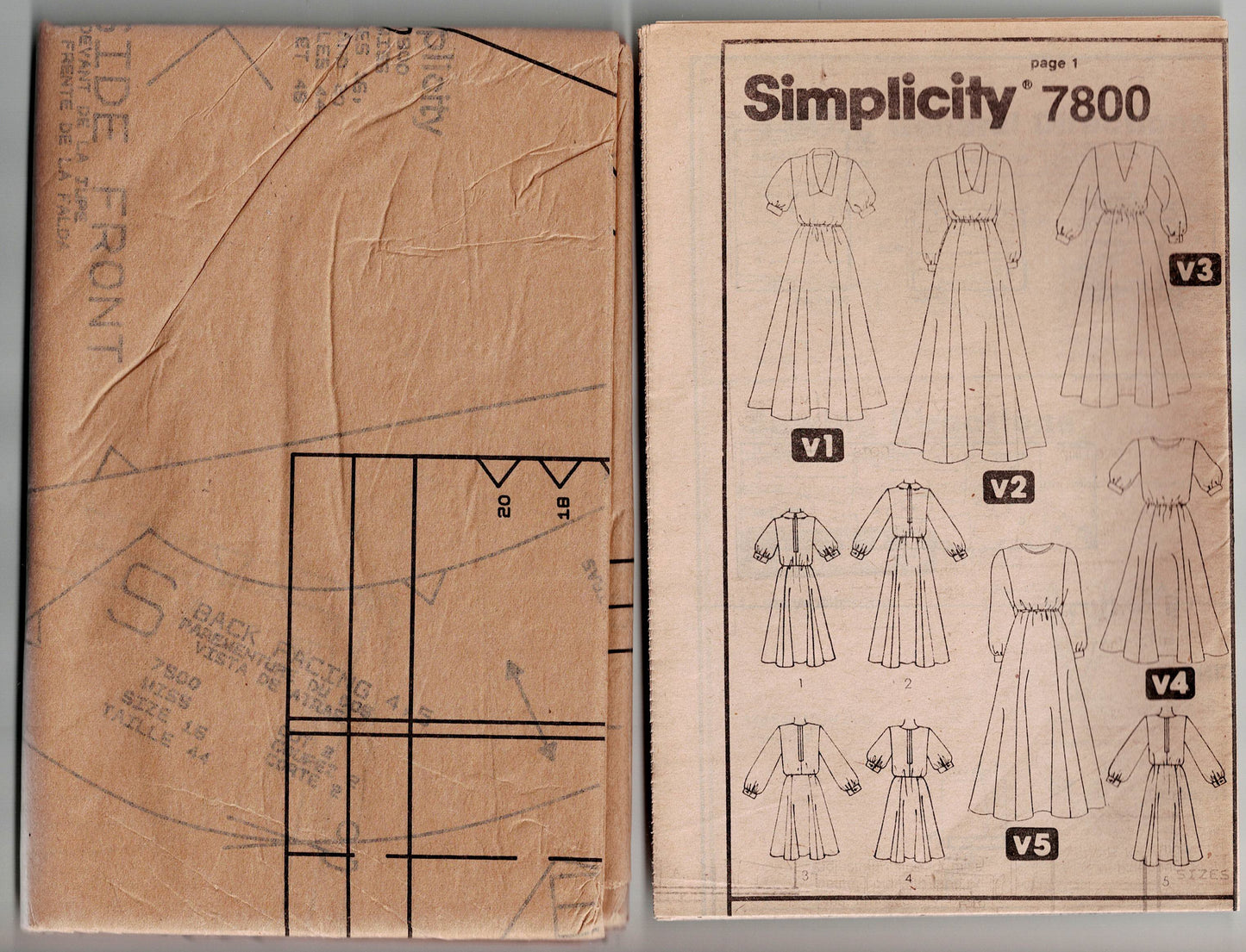 Simplicity 7800 Womens EASY Puff Sleeved Dresses 1980s Vintage Sewing Pattern Sizes 16 - 20 UNCUT Factory Folded