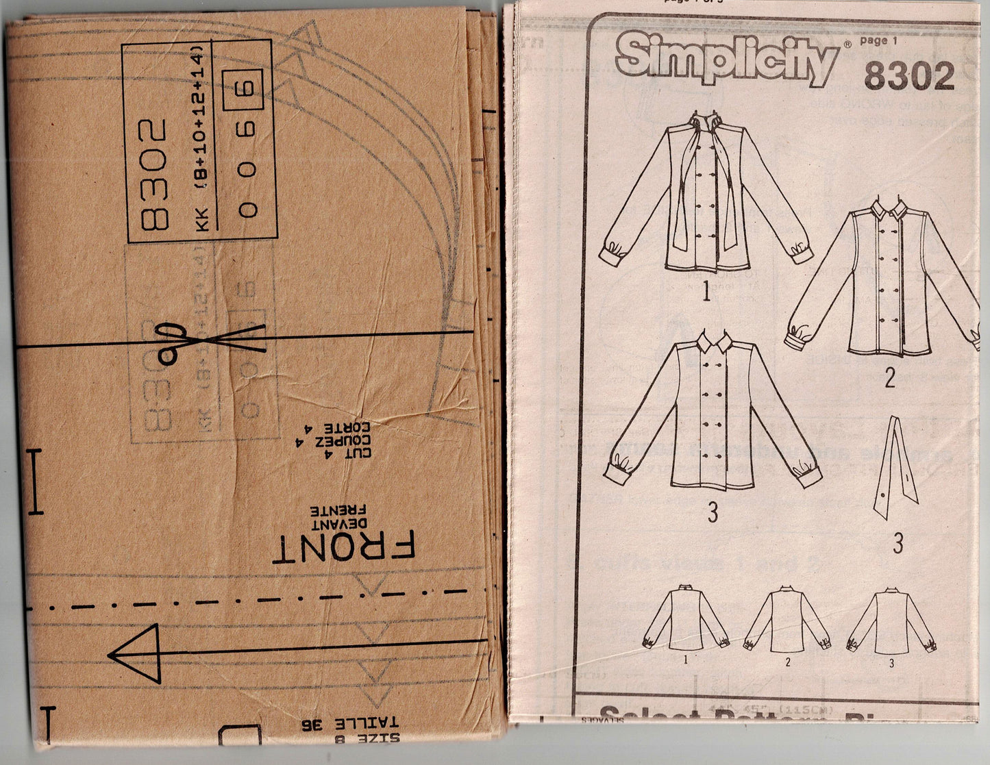 Simplicity 8302 Womens Double Breasted Shirts 1980s Vintage Sewing Pattern Size 8 - 14 UNCUT Factory Folded