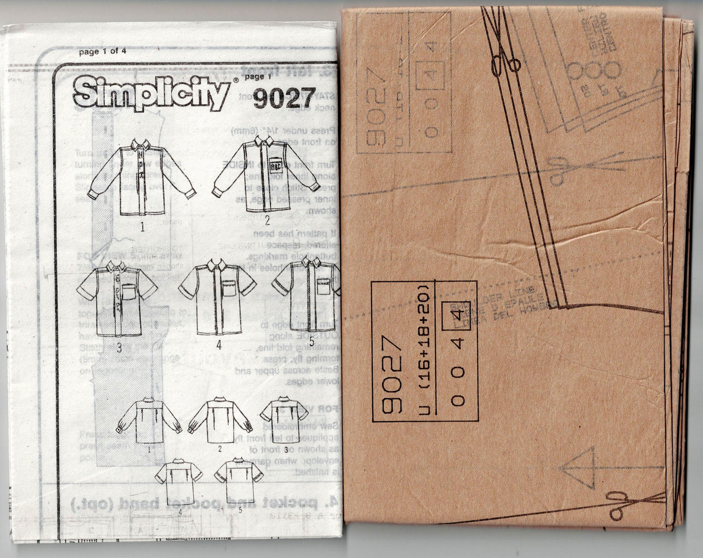 Simplicity 9027 Womens Shirts with Optional Monogram Trim 1980s Vintage Sewing Pattern Sizes 16 - 20 UNCUT Factory Folded