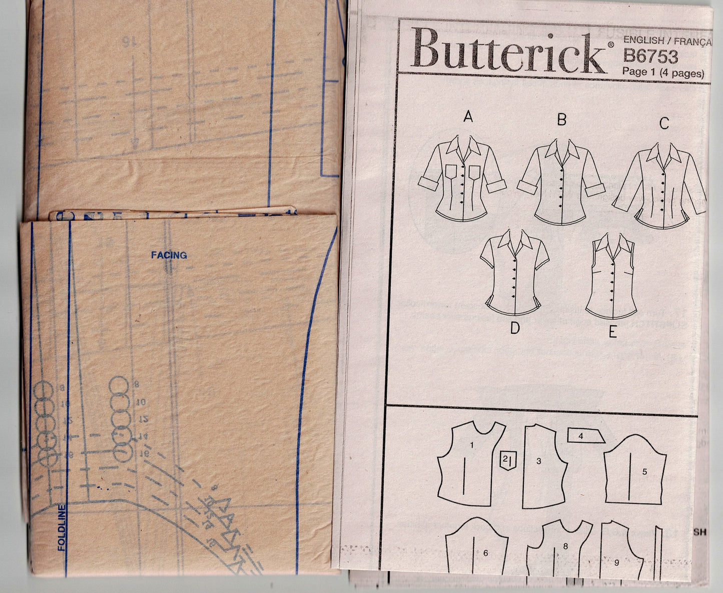 Butterick 6753 Womens Classic Button Down Shirts Sewing Pattern Size 8 - 16 UNCUT Factory Folded