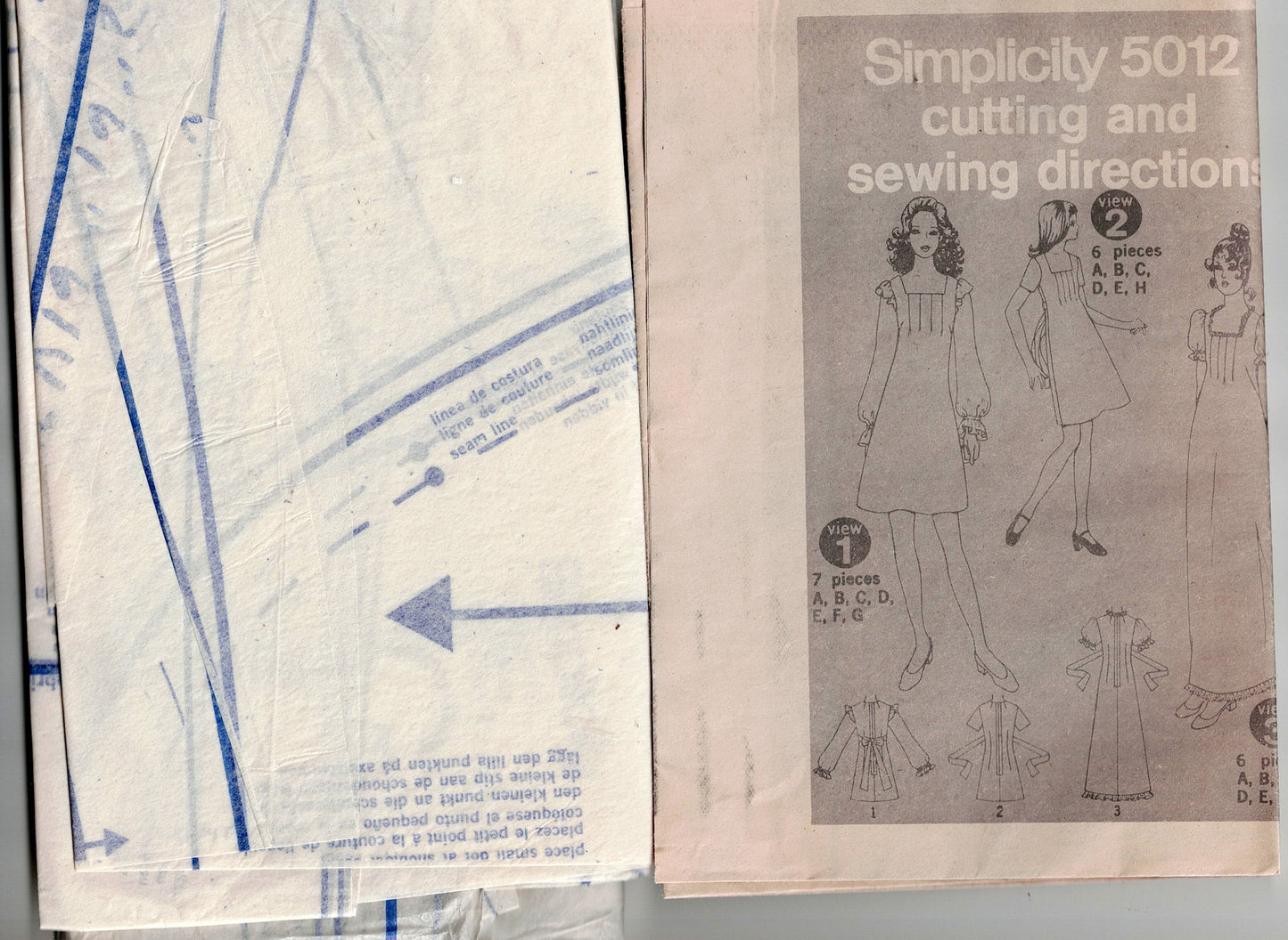 Simplicity 5012 Womens Square Neck Tucked Bodice Maxi Dress 1970s Vintage Sewing Pattern Size 12 Bust 34 inches