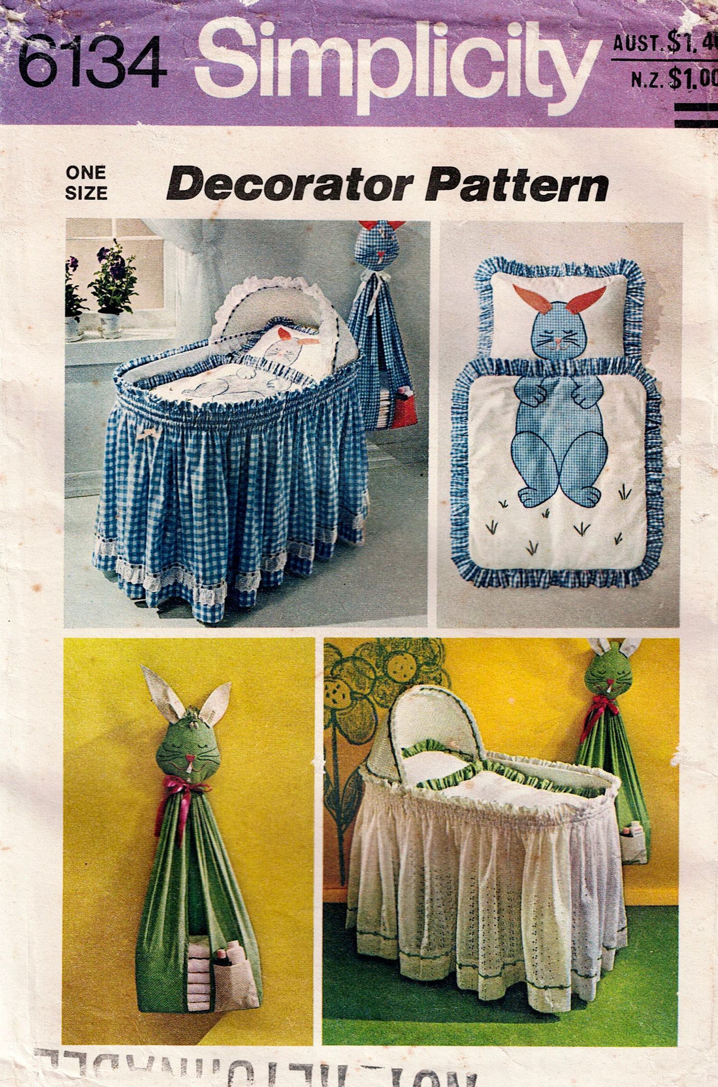 Simplicity 6134 Retro Baby Nursery Organisers with Rabbit Design 1970s Vintage Sewing Pattern UNCUT Factory Folded