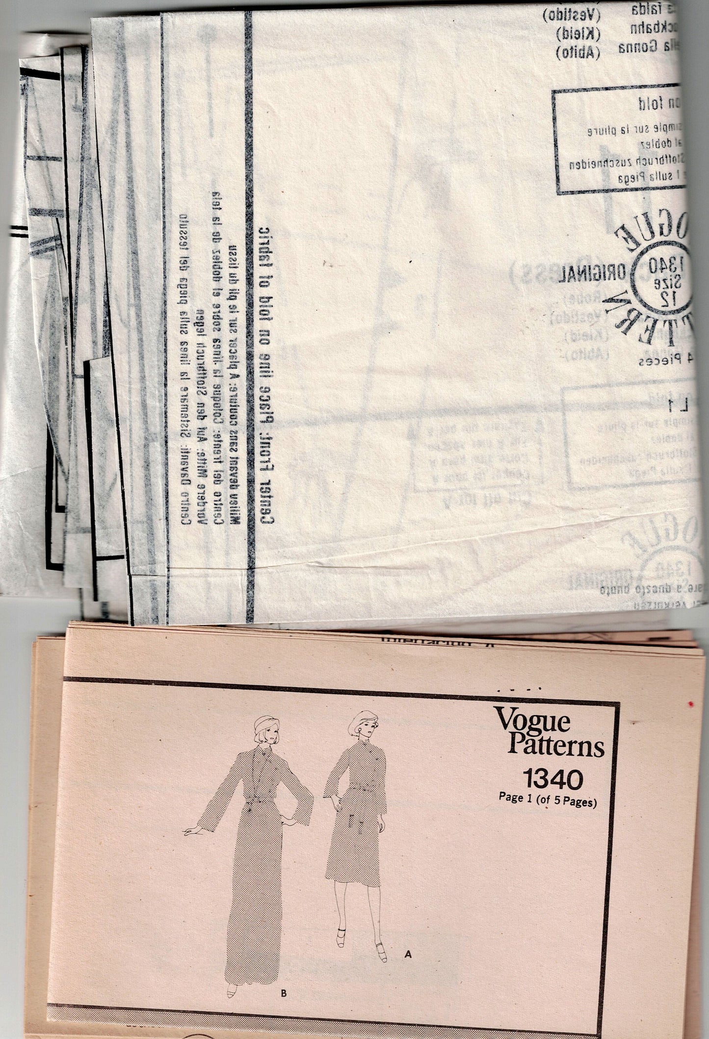 Vogue Paris Original 1340 Womens Mandarin Collar Cheongsam Dress with Half Slip 1970s Vintage Sewing Pattern Size 12 Bust 34 inches