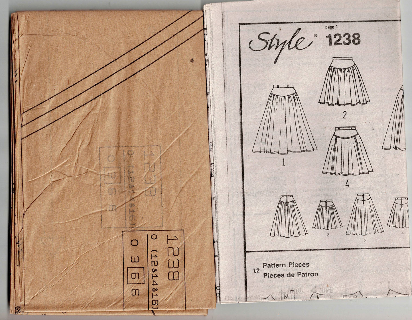 Style 1238 Womens Round Yoked Skirts 1980s Vintage Sewing Pattern 12 - 16 UNCUT Factory Folded