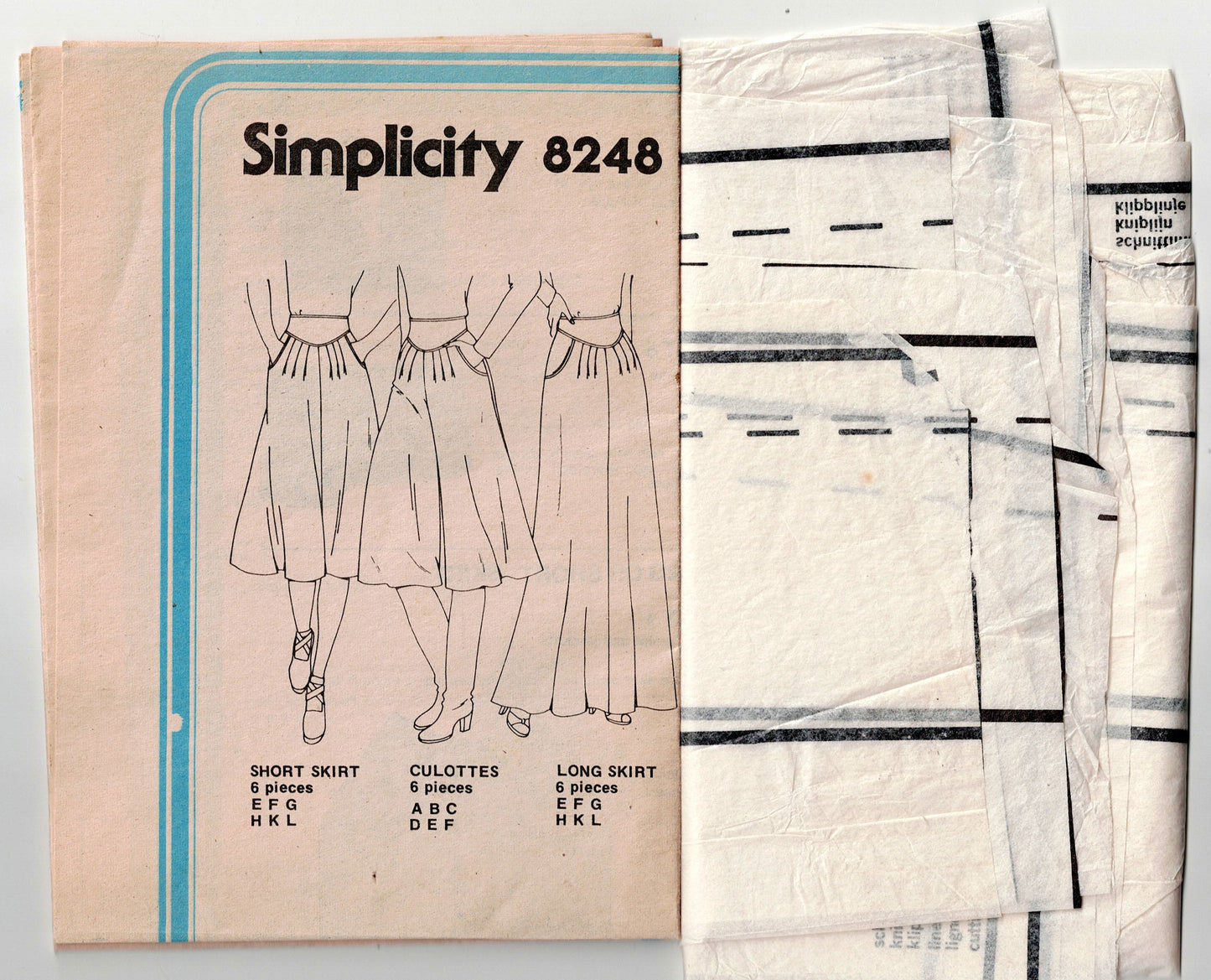 Patrón de costura vintage de los años 70 para falda y culotte con canesú para mujer Simplicity 8248, talla 14, cintura 28 pulgadas