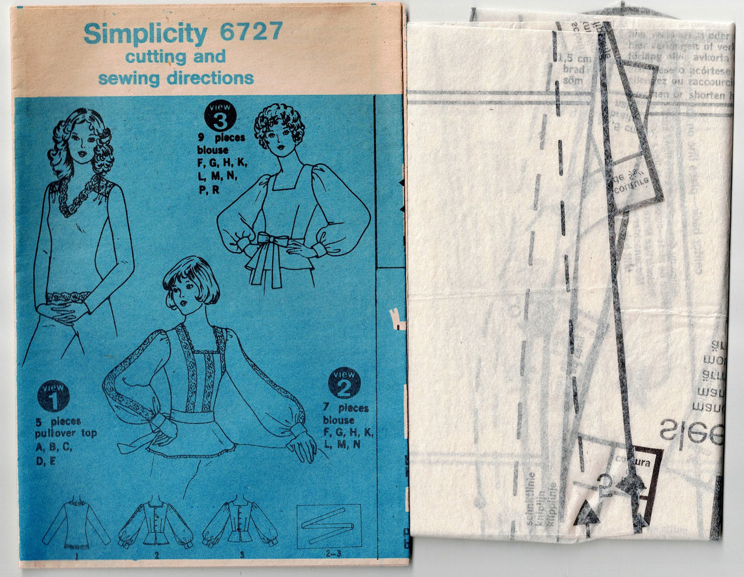 Simplicity 6727 Womens Blouses with Big Sleeves & Cuffs 1970s Vintage Sewing Pattern Size 10 Bust 32.5 inches