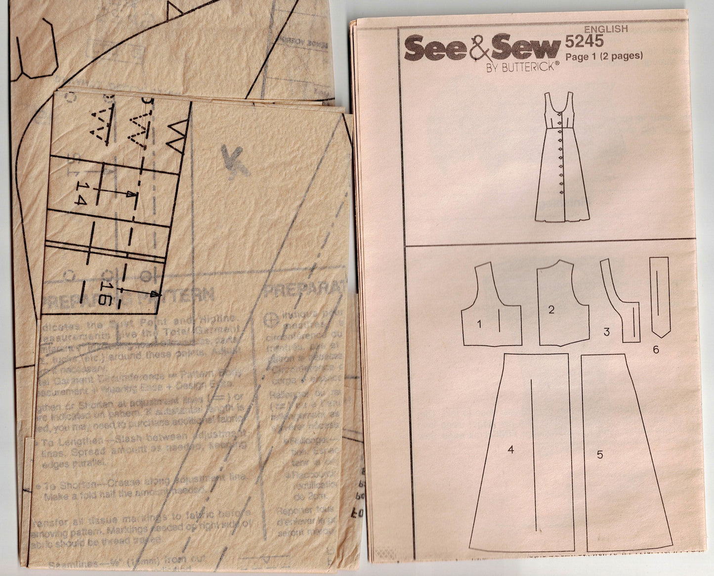 Patrón de costura vintage de los años 90 para vestido estilo pichi con botones delanteros y cintura alta para mujer Butterick See & Sew 5245, talla 12-16, doblado de fábrica y sin cortar