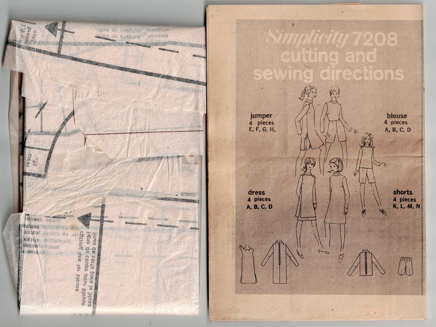 Simplicity 7208 Womens MOD Dress Mini Jumper Top & Shorts 1960s Vintage Sewing Pattern Size 14 Bust 34 inches