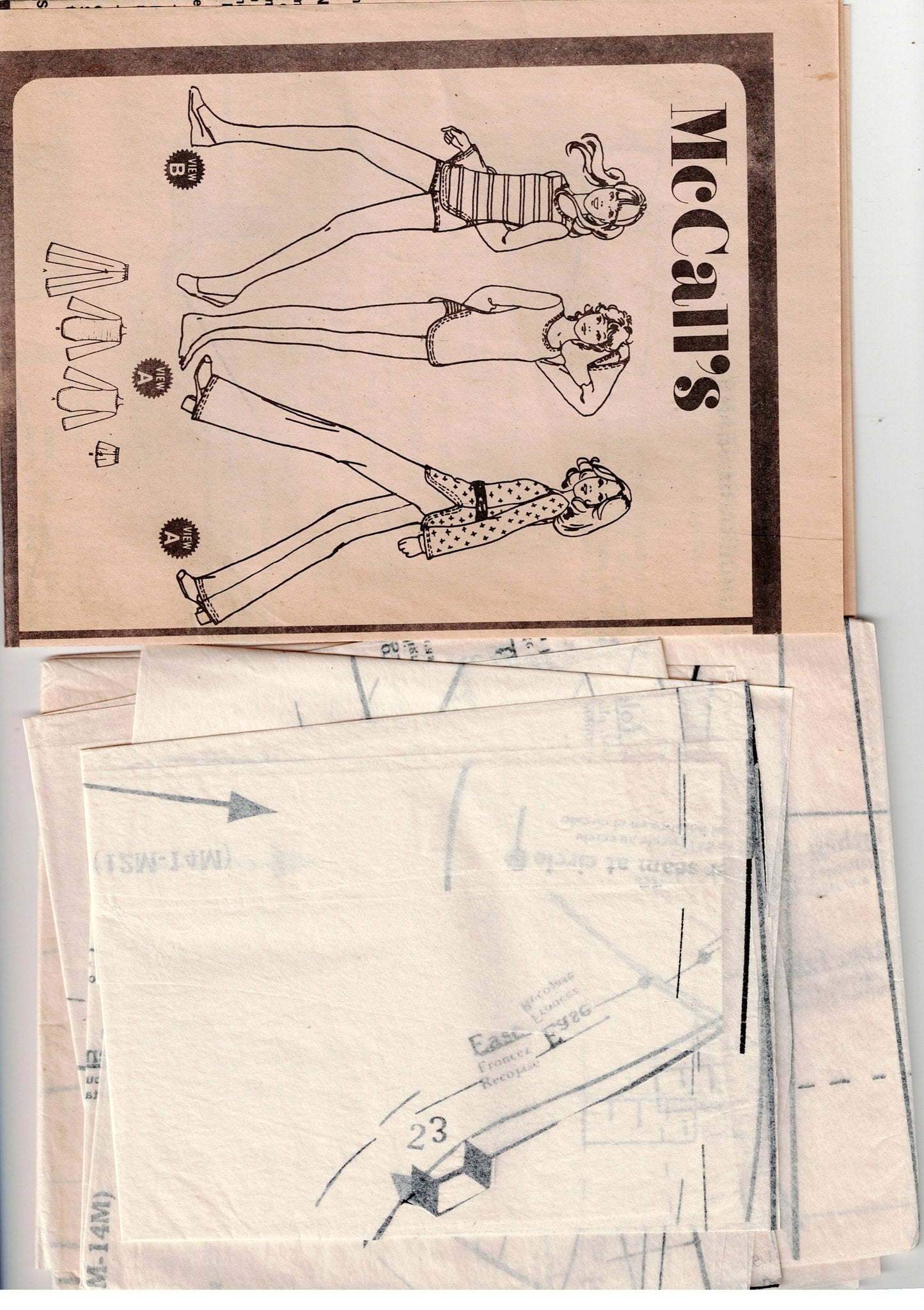McCall's 3135 Womens Stretch Knit Tops Shorts & Pants 1970s Vintage Sewing Pattern Bust 34 - 36 inches