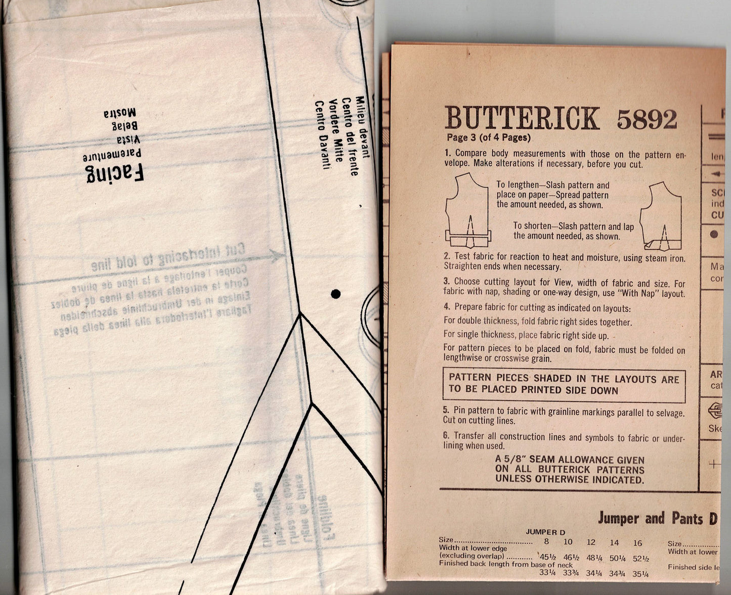 Butterick 5892 Womens Jacket Vest Dress Jumper & Pants 1970s Vintage Sewing Pattern Size 12 Bust 34 inches UNCUT Factory Folded