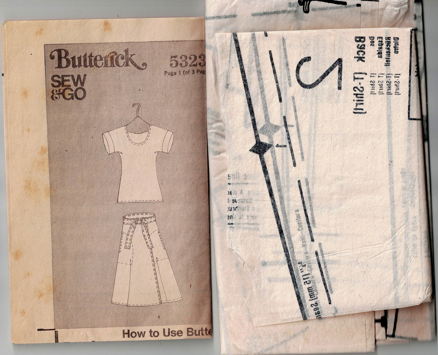 Butterick 5323 EASY Womens Stretch T Shirt & Wrap Skirt with Pockets 1970s Vintage Sewing Pattern Size 16 Bust 38 inches