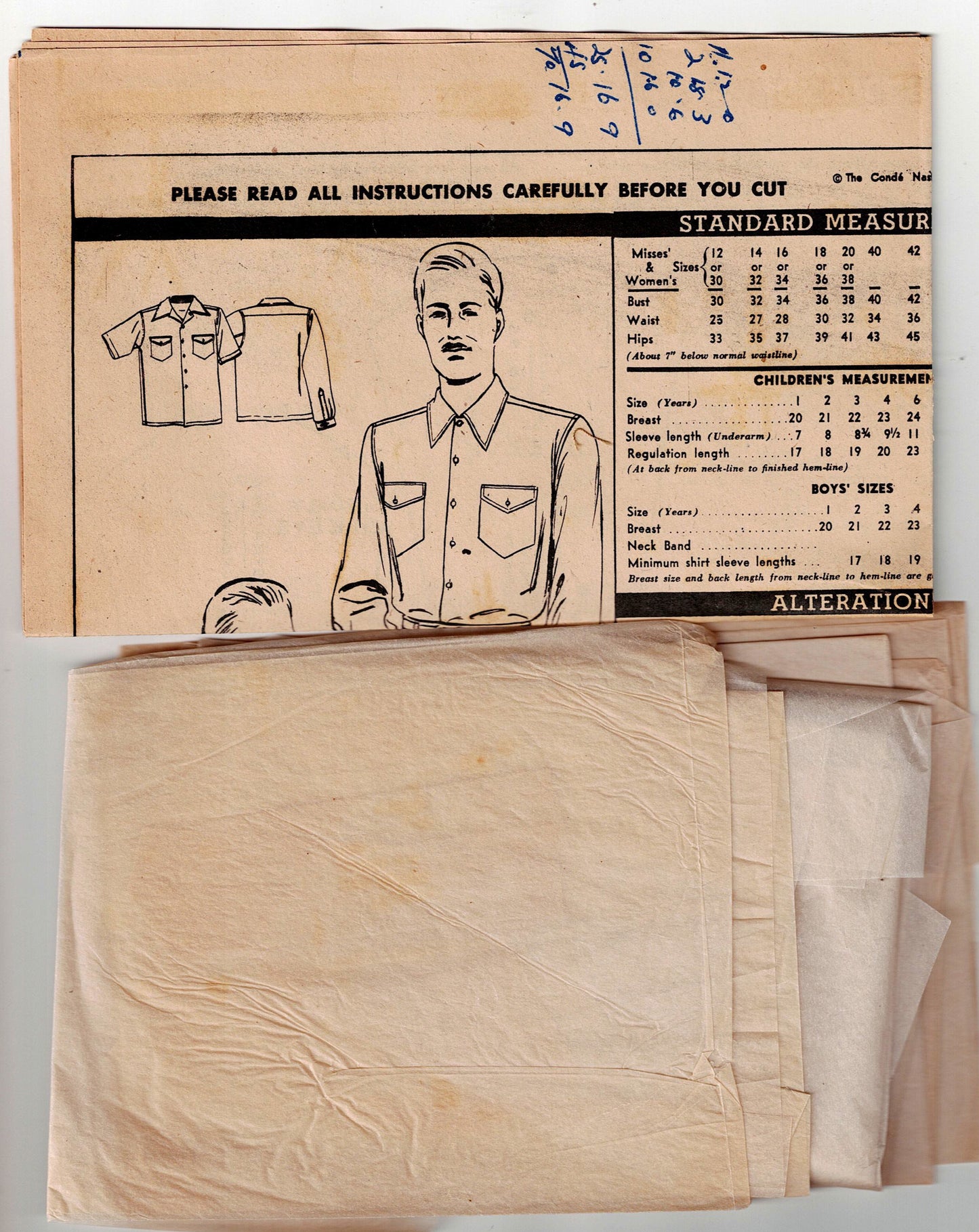 Vogue 9104 Mens Classic Sports Shirt 1950s Vintage Sewing Pattern Chest 36 inches